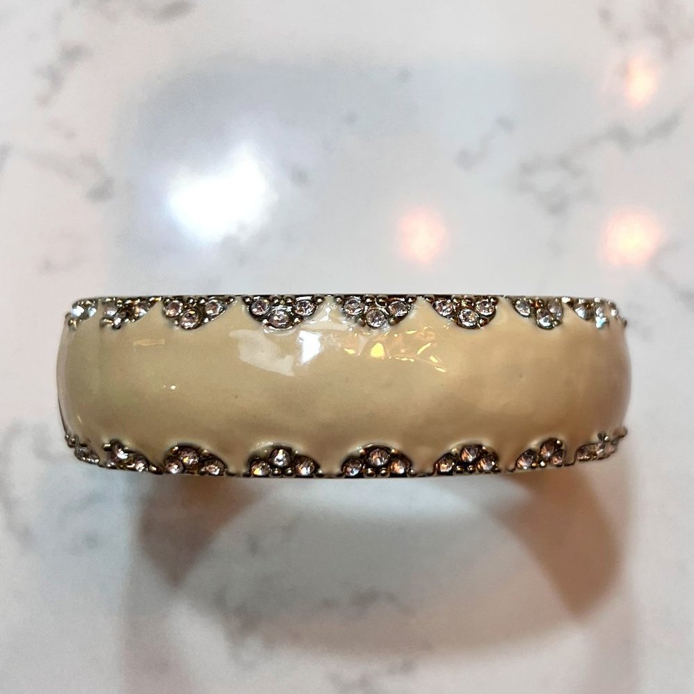 Cream Colored Enamel and Clear Stone Clasp Bracelet
